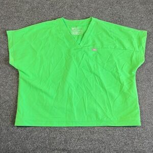 FIGS Technical Collection Aura Scrub Top XXL Cropped Neon Green V-Neck Oversized